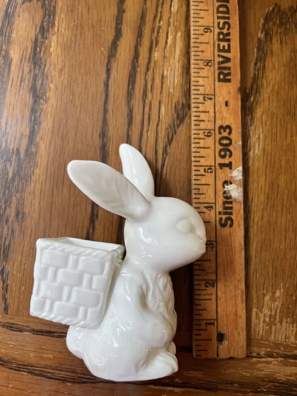 Vintage DEPT 56 White Rabbit Figurine With Basket Ceramic 6
